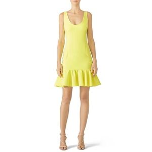 Milly ‘Geneva’ Scoop Neck Drop Waist Peplum Hem Mini Dress in Neon Yellow Size 6
